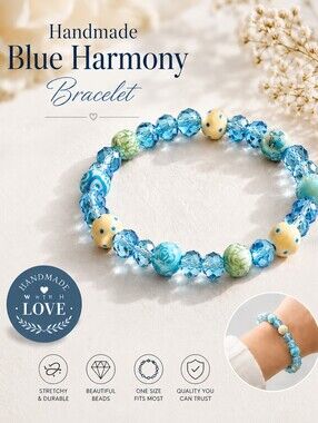 🌸2/$16🌸 Blue and Yellow Handmade Beaded Stretch Bracelet